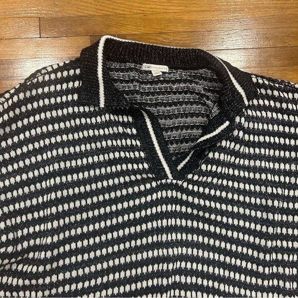 Cato Black and White Polo Collar Sweater with Silver Thread detail - Picture 5 of 9